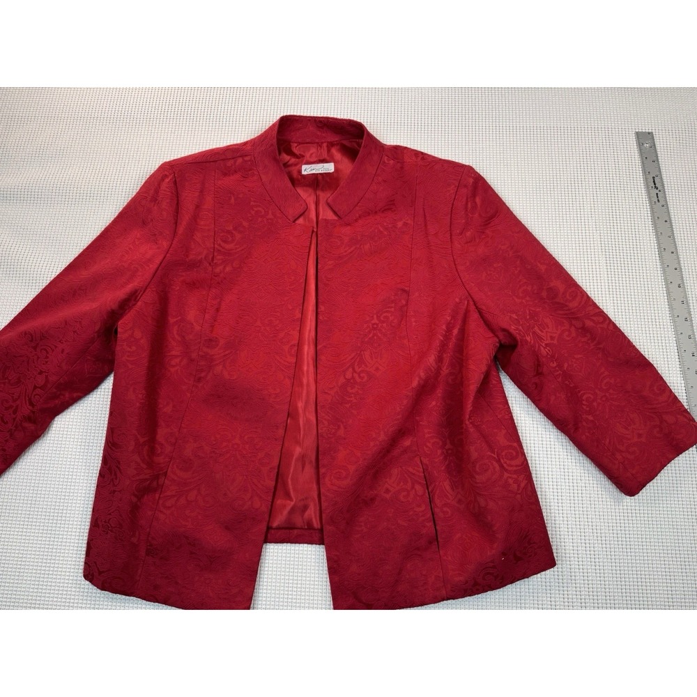 Kim Rogers Red Jacquard Jacket Petite Women Blazer Coat Floral Textured PM
